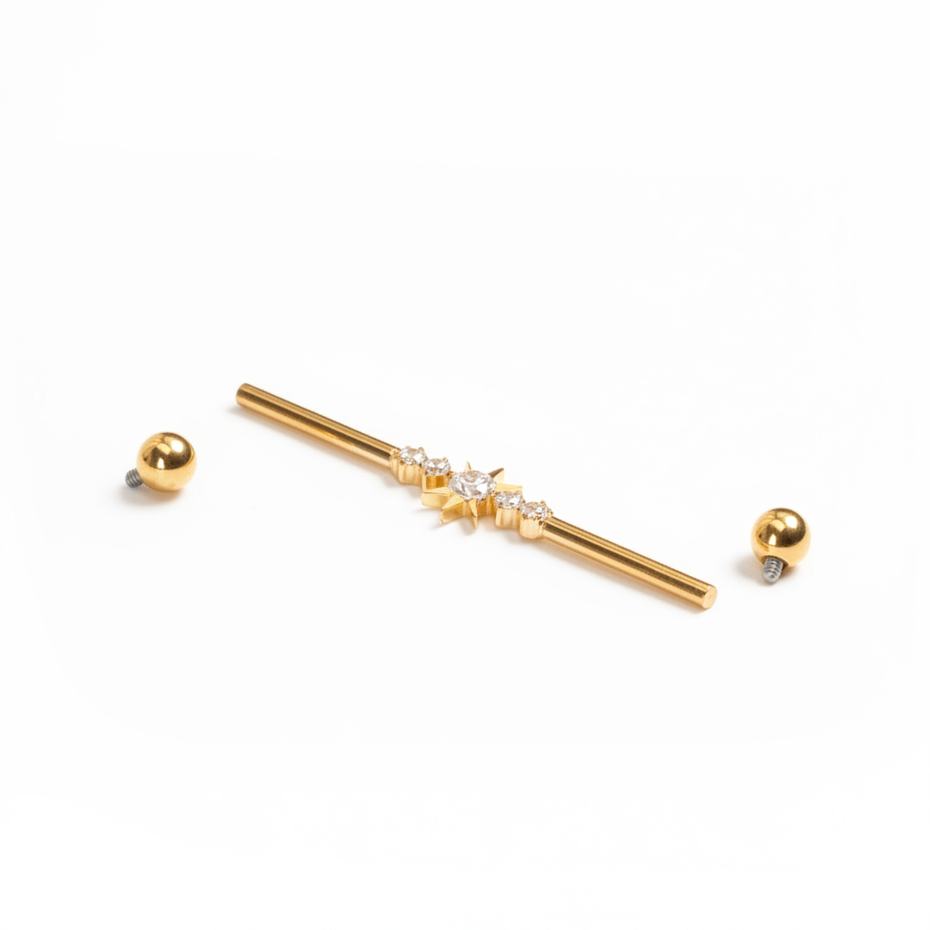 Barbell industriel en titane avec étoile et pierres