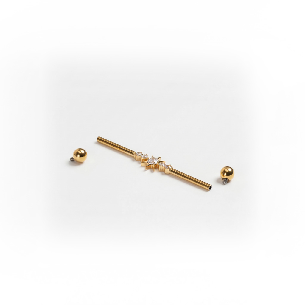 Barbell industriel en titane avec étoile et pierres