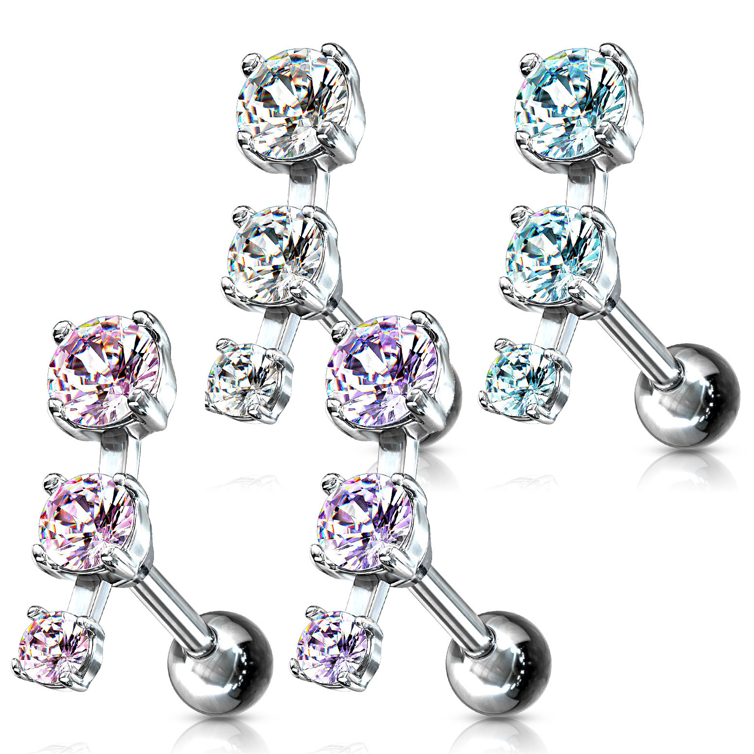 Piercing d'oreille avec une rangée de troispierres