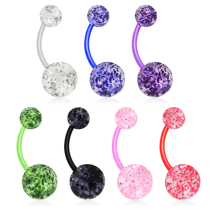 Piercing pour le nombril en acrylique avec boules pailletées