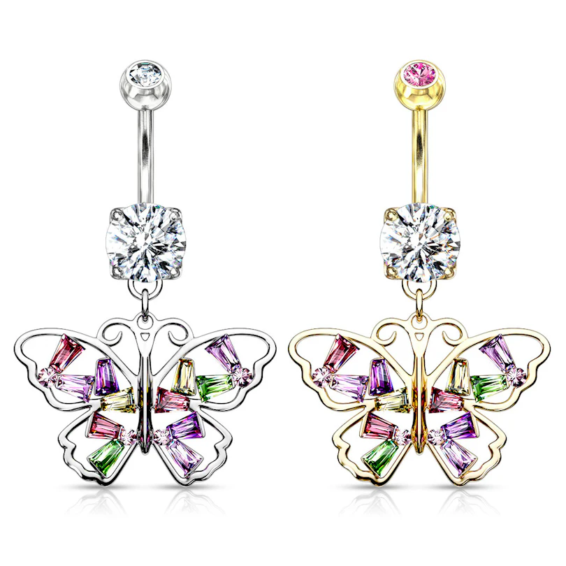 Piercing pour le nombril avec un joli papillon multicolore