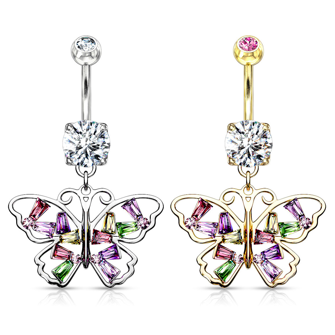 Piercing pour le nombril avec un joli papillon multicolore