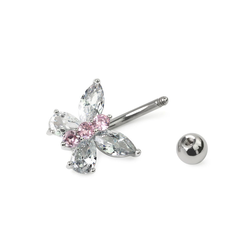 Piercing pour le nombril avec papillon en cristal