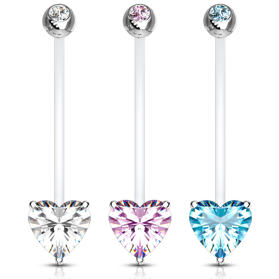 Piercing pour le nombril en PTFE pour femme enceinte avec coeur et pierre