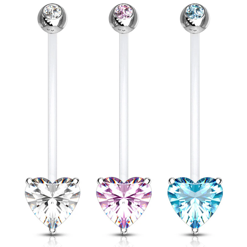 Piercing pour le nombril en PTFE pour femme enceinte avec coeur et pierre