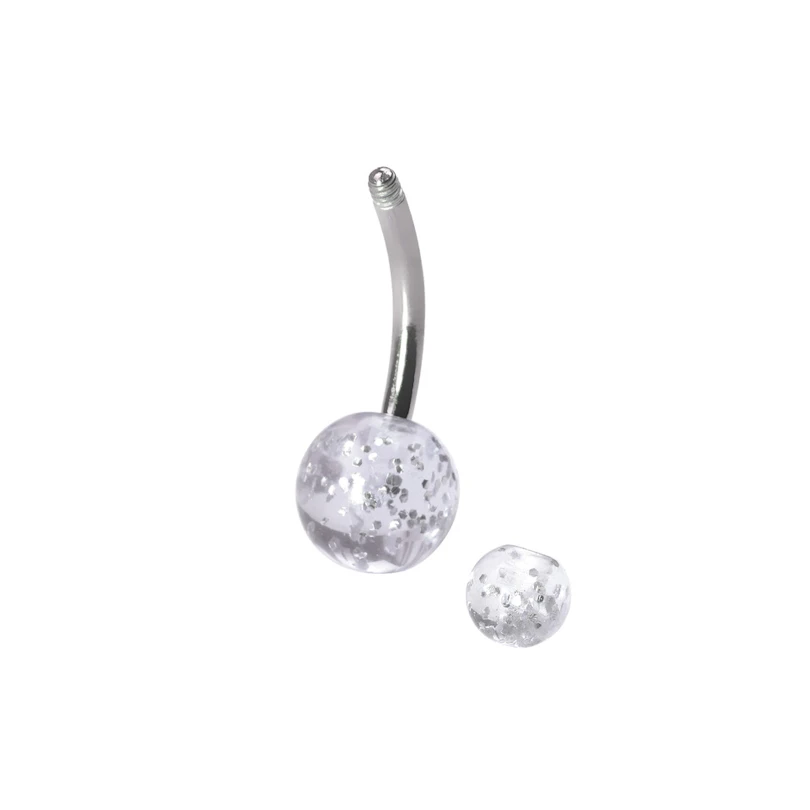Piercing pour le nombril en titane avec boules ornées de paillettes