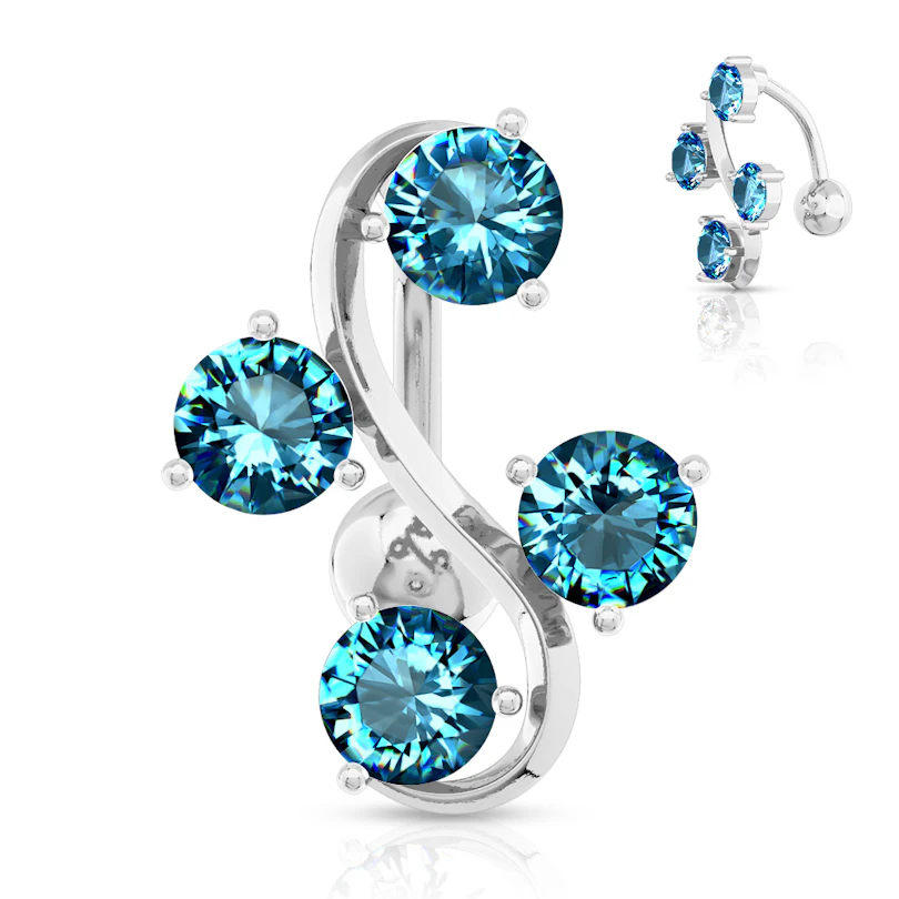Piercing pour le nombril avec quatres pierres
