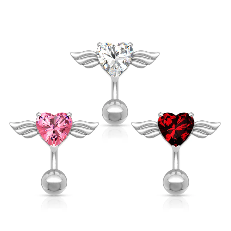 Piercing pour le nombril avec cœur et ailes