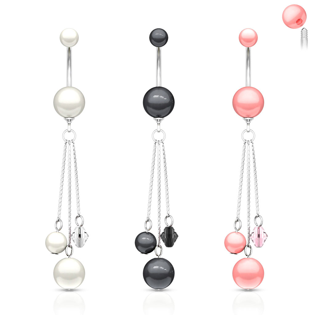 Piercing pour le nombril avec perles en acrylique et chaînes pendantes