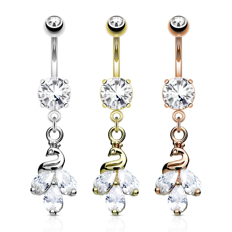 Piercing pour le nombril avec un paon en pendentif