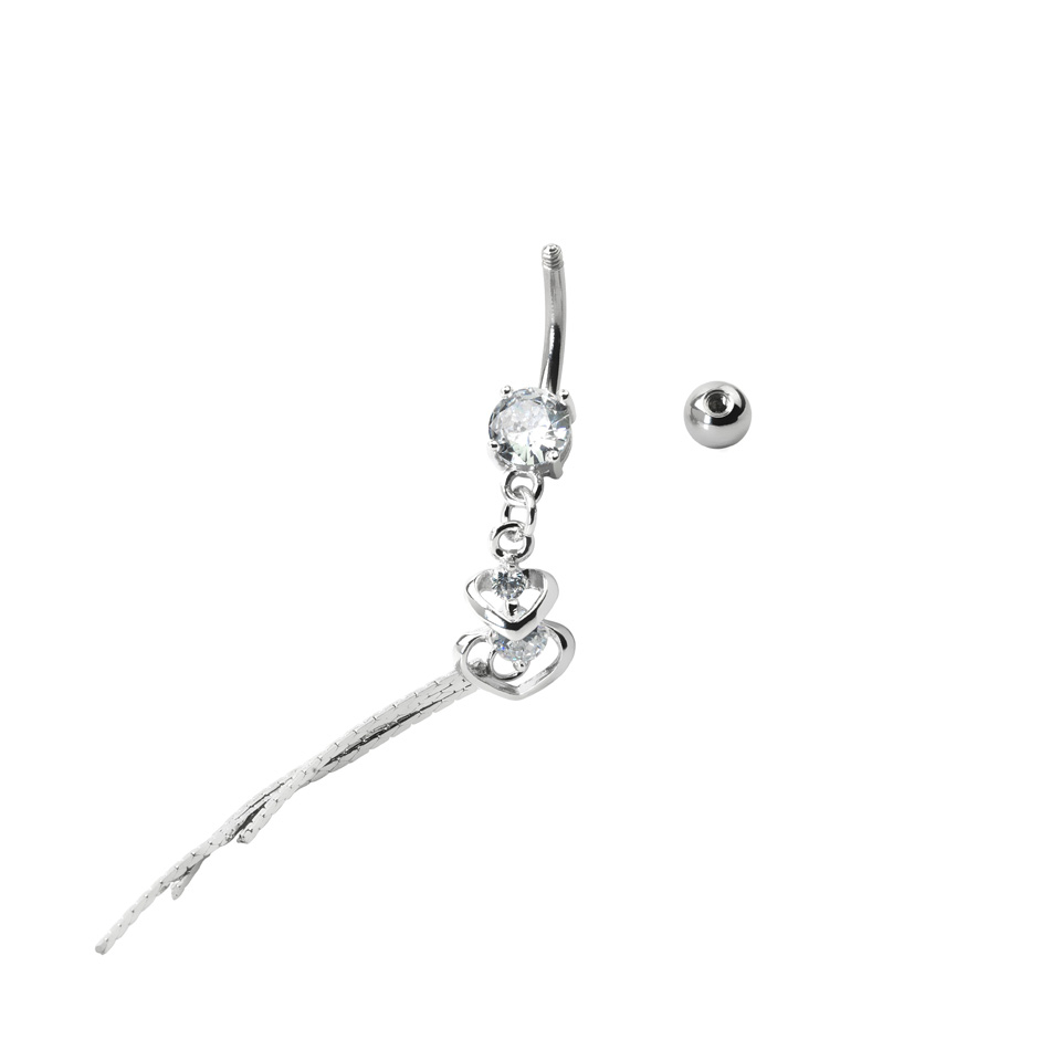 Piercing pour le nombril avec double pendentif coeur et pierre