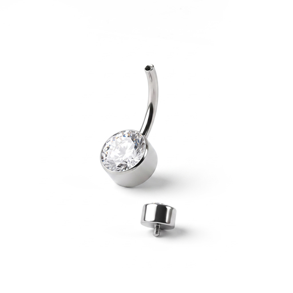 Piercing pour le nombril en titane avec boules plates et filetage interne