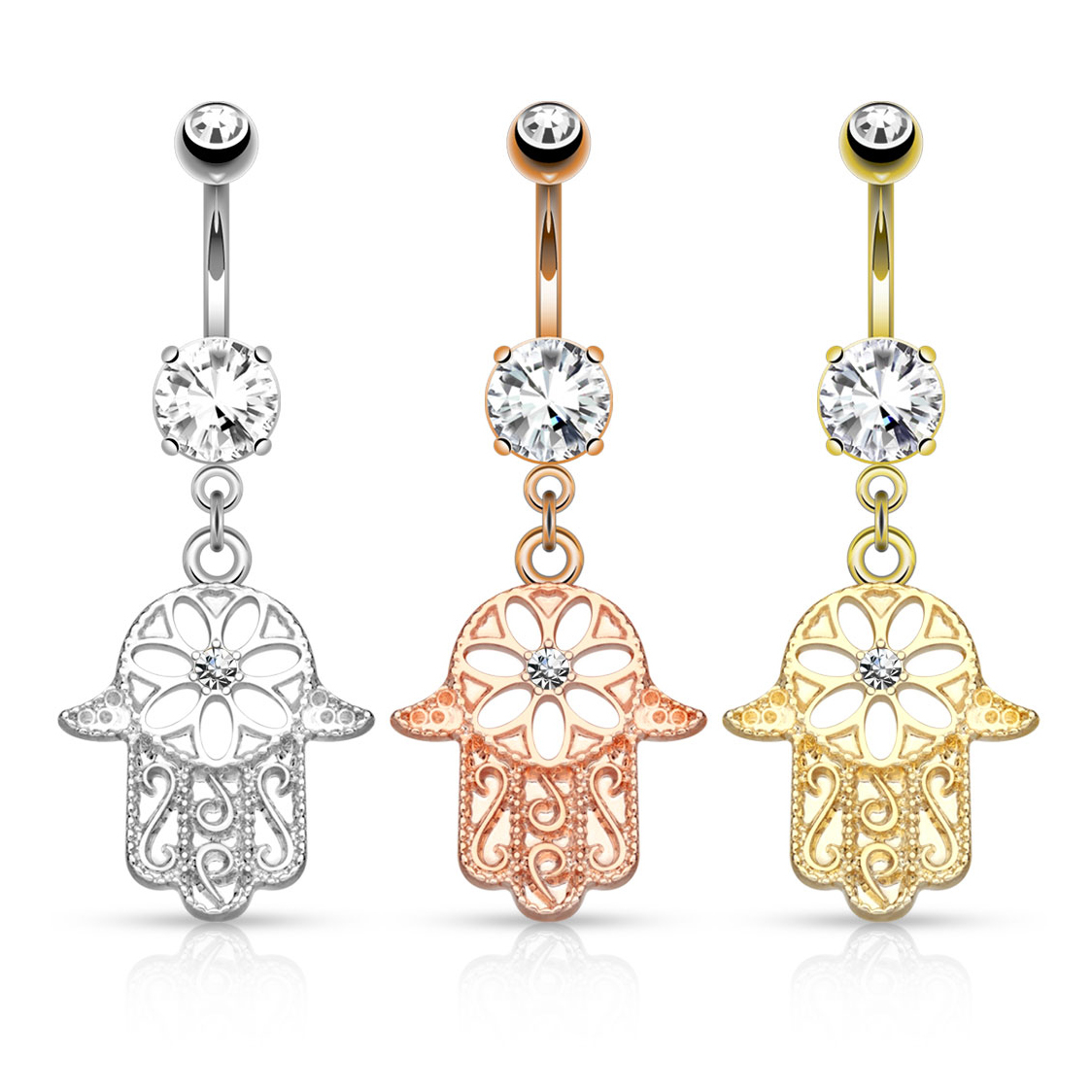 Piercing pour le nombril avec pierre et pendentif hamsa