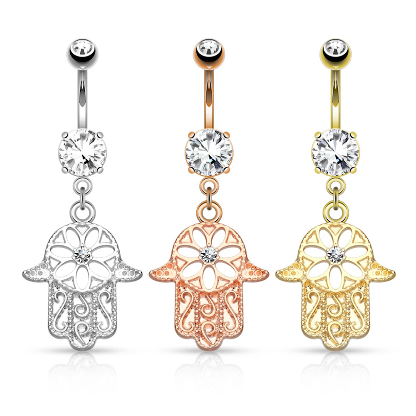 Piercing pour le nombril avec pierre et pendentif hamsa