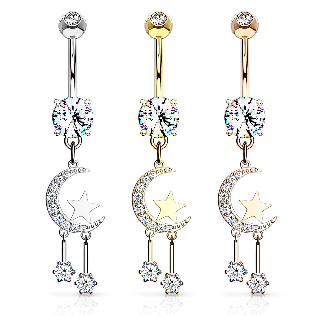 Piercing pour le nombril avec une lune et des étoiles