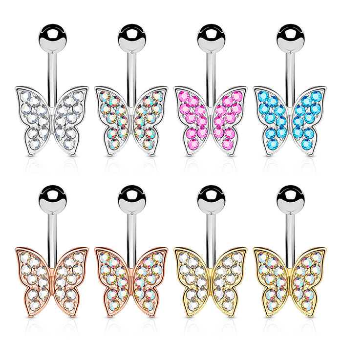 Piercing pour le nombril avec papillon orné de pierres