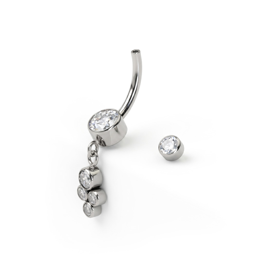 Piercing pour le nombril en titane et pierres serties pendantes