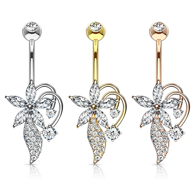 Piercing pour le nombril avec fleur de vigne