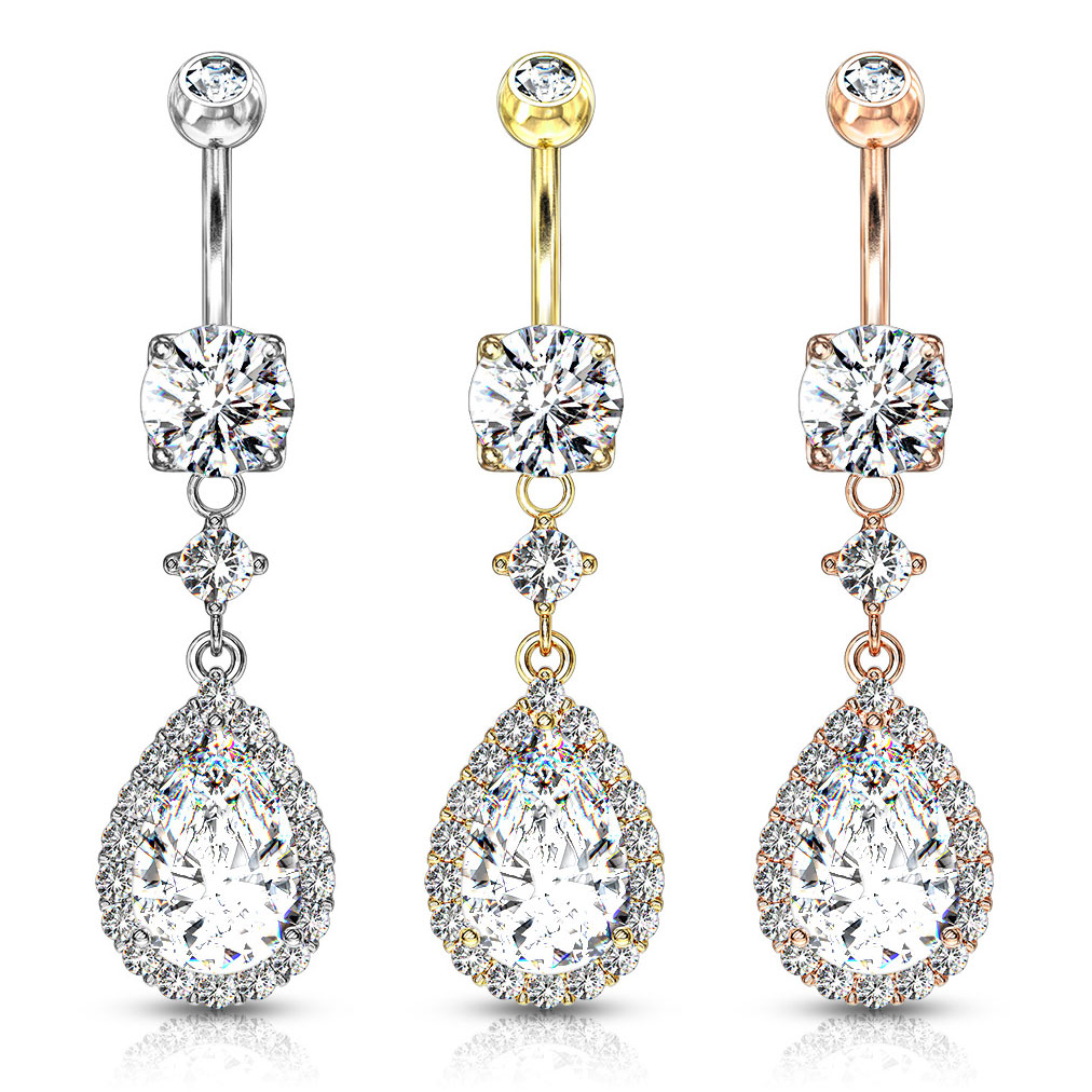 Piercing pour le nombril avec des pendentifs en pierre en forme de goutte