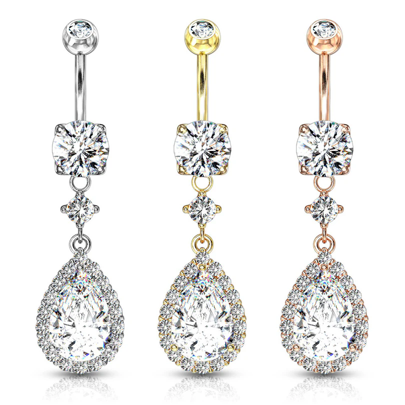 Piercing pour le nombril avec des pendentifs en pierre en forme de goutte