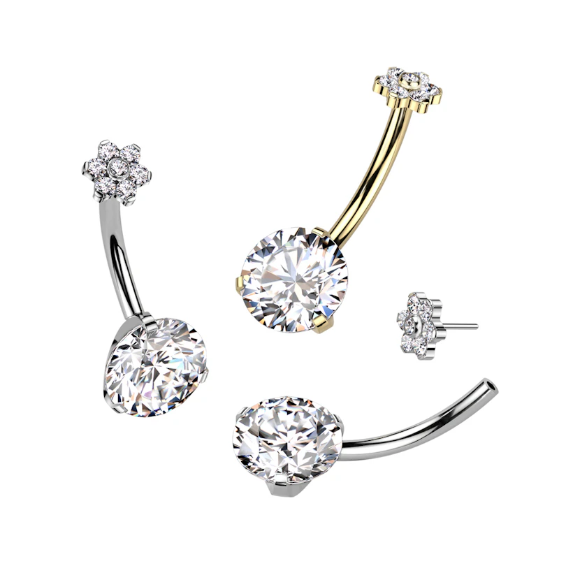 Piercing pour le nombril avec une grosse pierre et une fleur