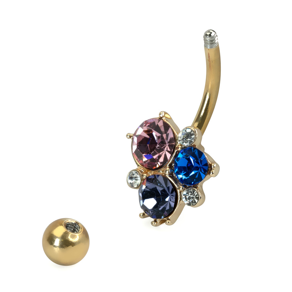 Piercing pour le nombril avec groupe de pierres aux couleurs vives