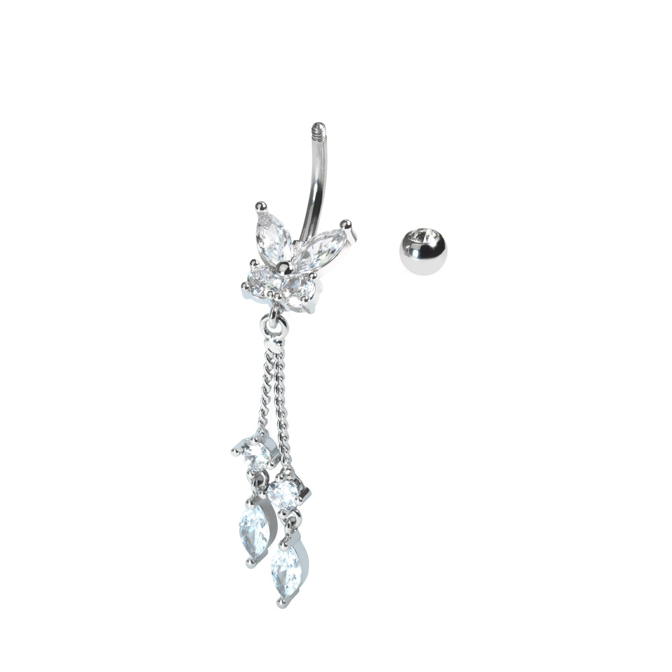 Piercing pour le nombril avec papillon et breloques pendantes