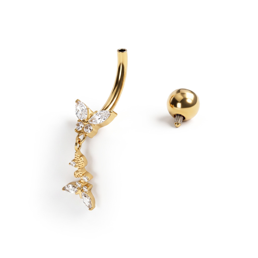 Piercing au nombril en titane avec un design en forme de papillon