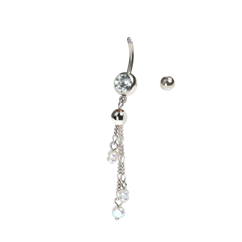 Barbell pour le nombril avec chaînes et perles de synthèse