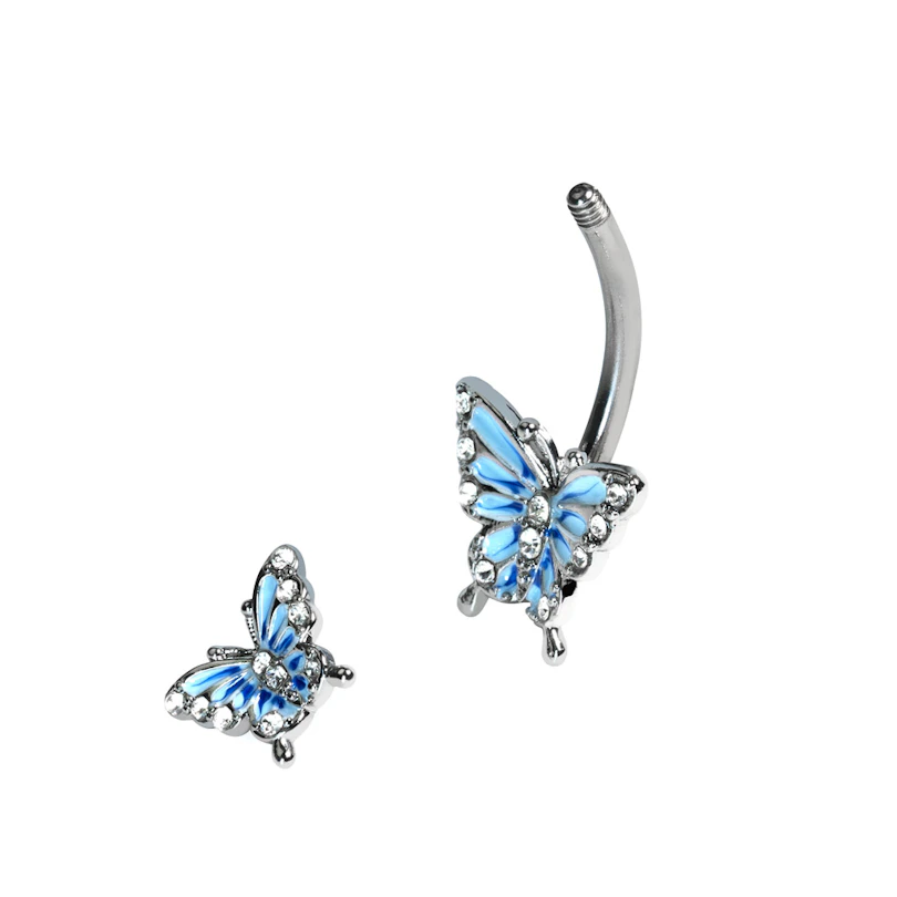 Barbell pour le nombril avec deux papillons