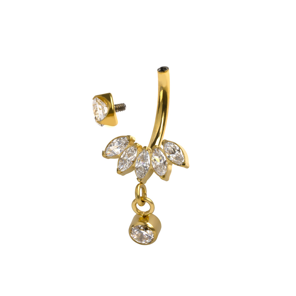 Piercing pour le nombril en titane avec pierres taille marquise et pendentif