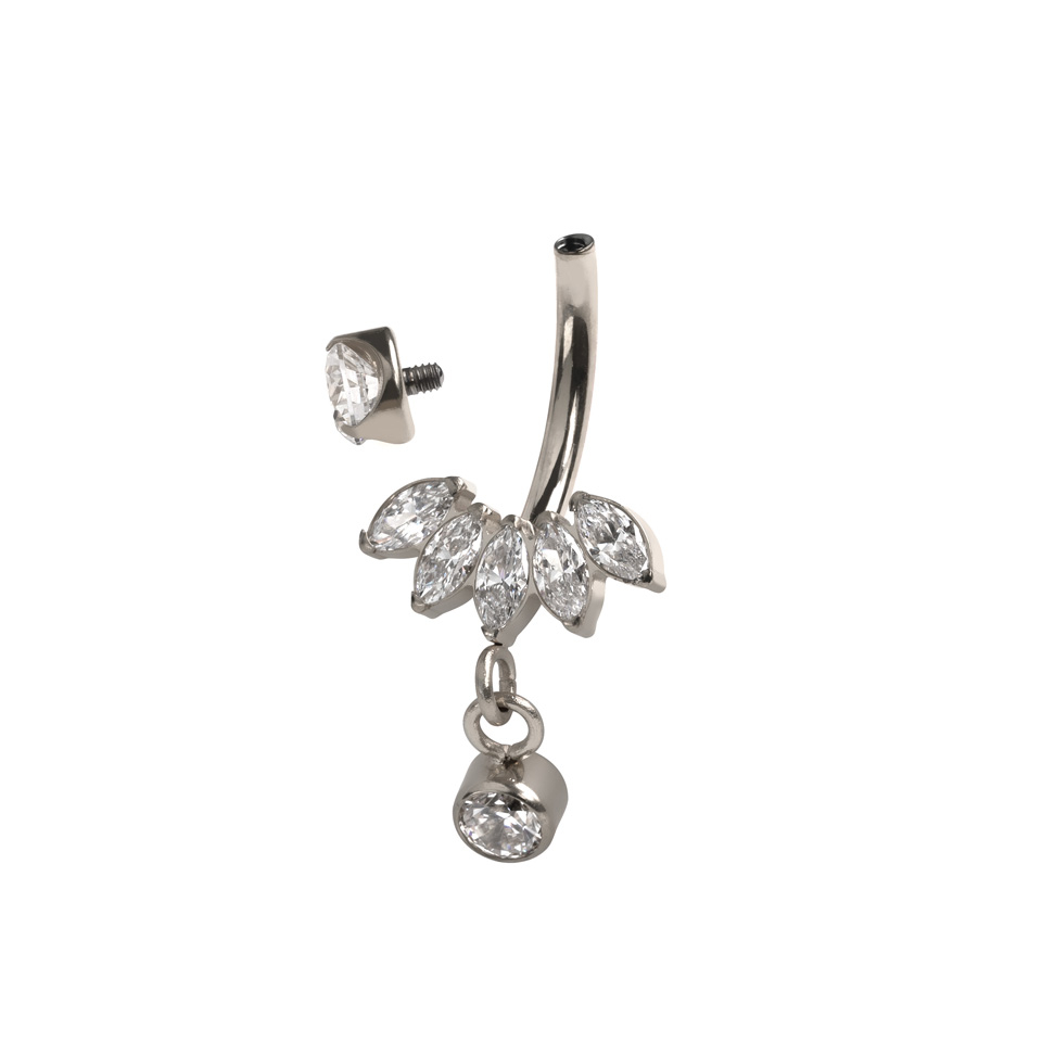 Piercing pour le nombril en titane avec pierres taille marquise et pendentif