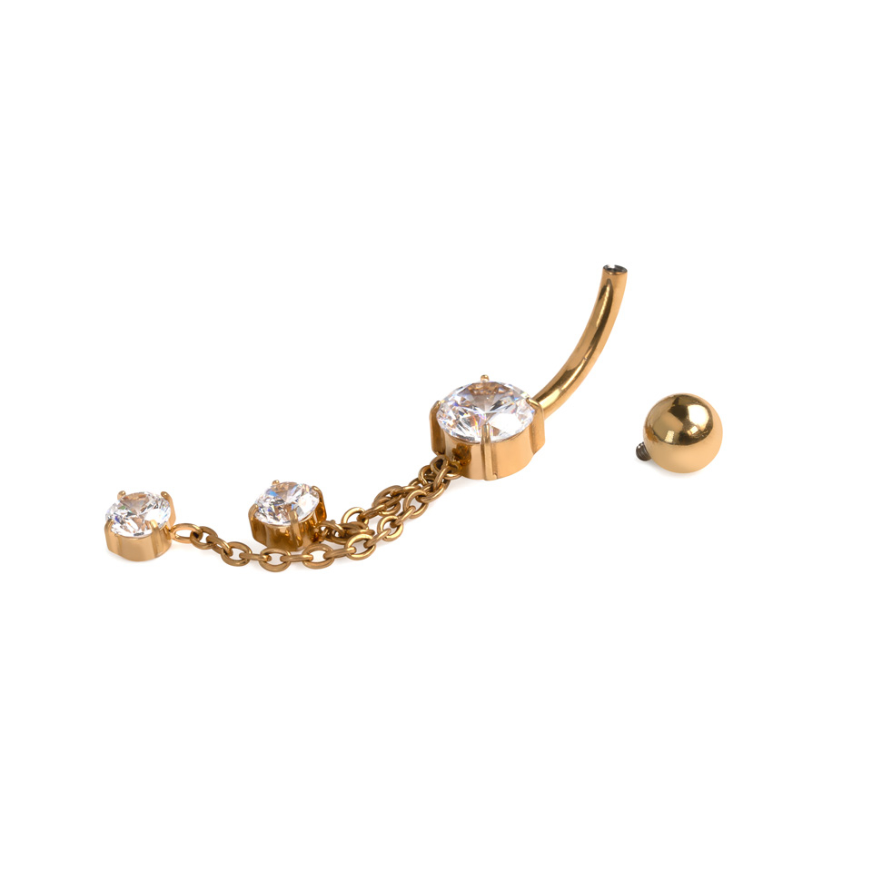Piercing pour le nombril en titane avec des chaînes et des pierres