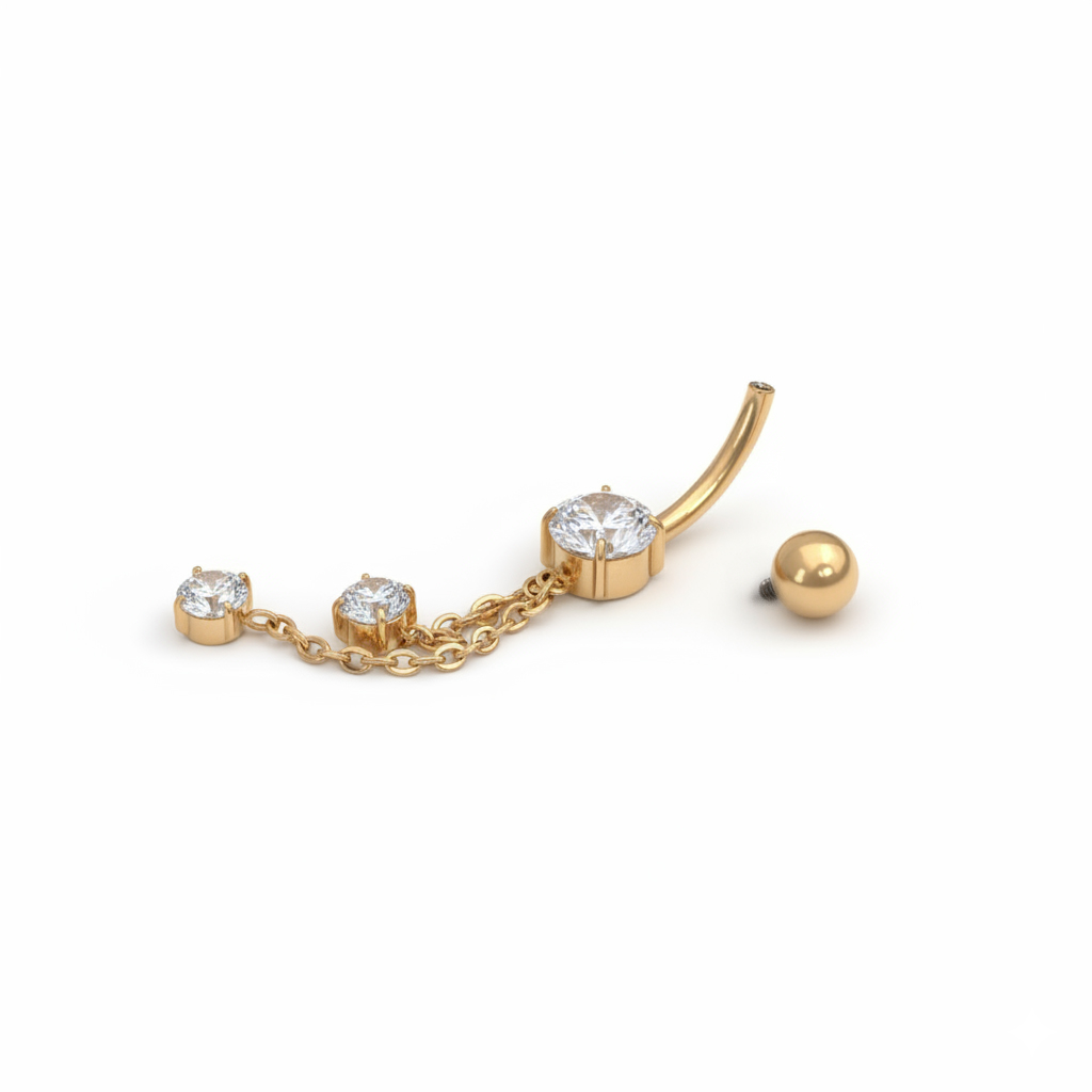 Piercing pour le nombril en titane avec des chaînes et des pierres