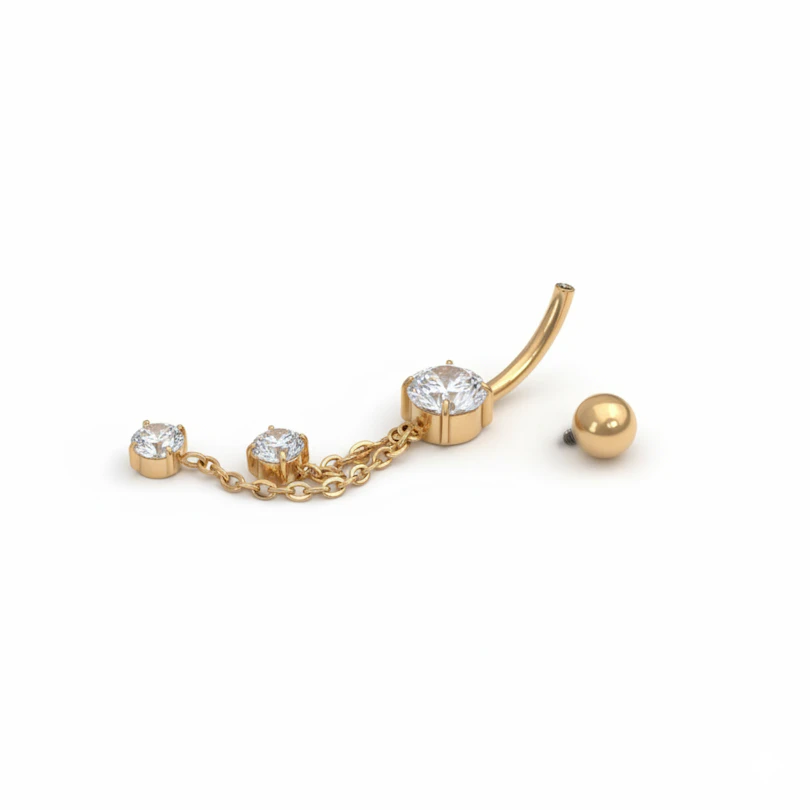 Piercing pour le nombril en titane avec des chaînes et des pierres