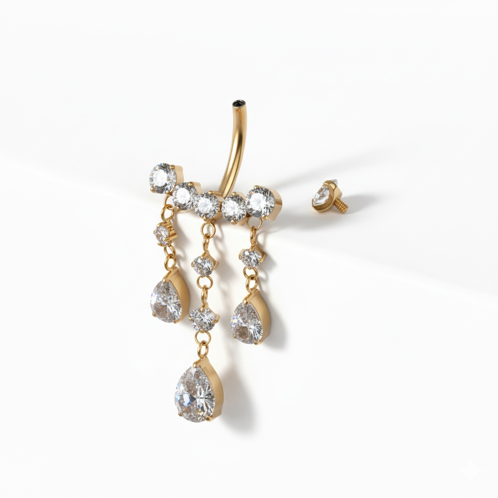 Barbell en titane pour le nombril avec pierres pendantes