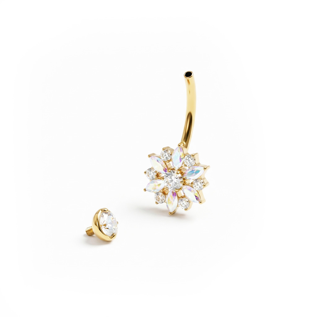 Piercing au nombril en titane avec une fleur