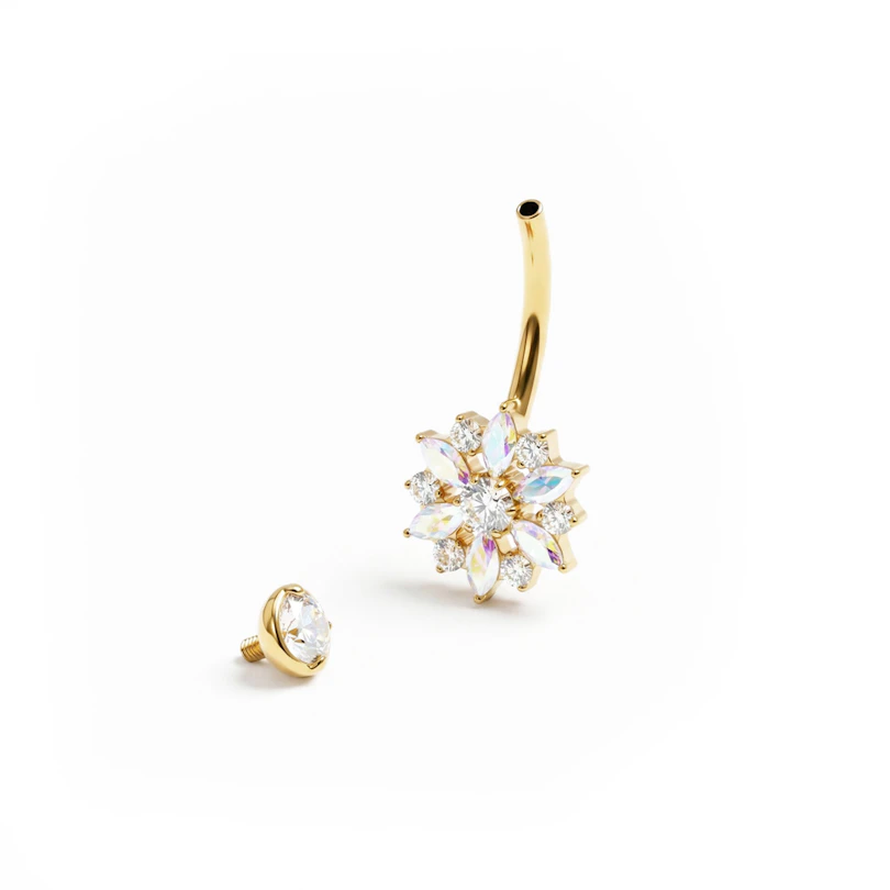 Piercing au nombril en titane avec une fleur