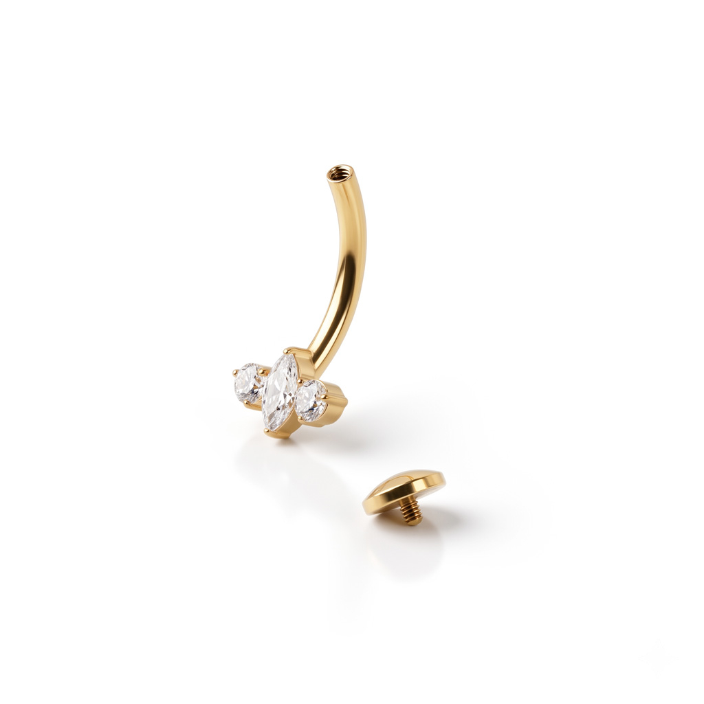 Piercing au nombril flottant en titane et pierre marquise