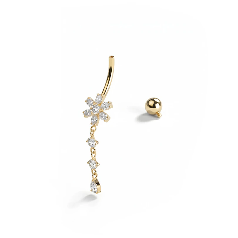Barbell en titane avec une fleur et des pierres en cascade