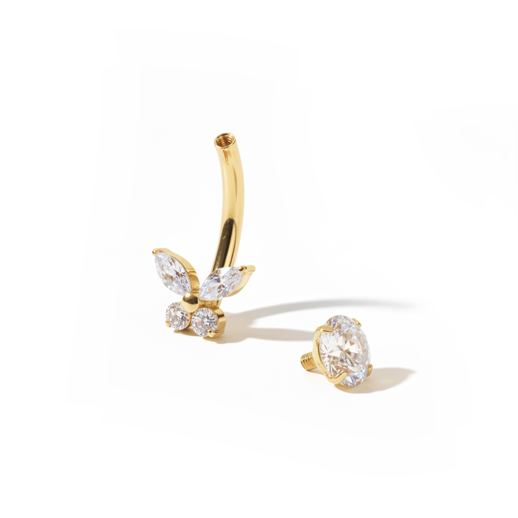 Piercing au nombril en titane avec motif papillon