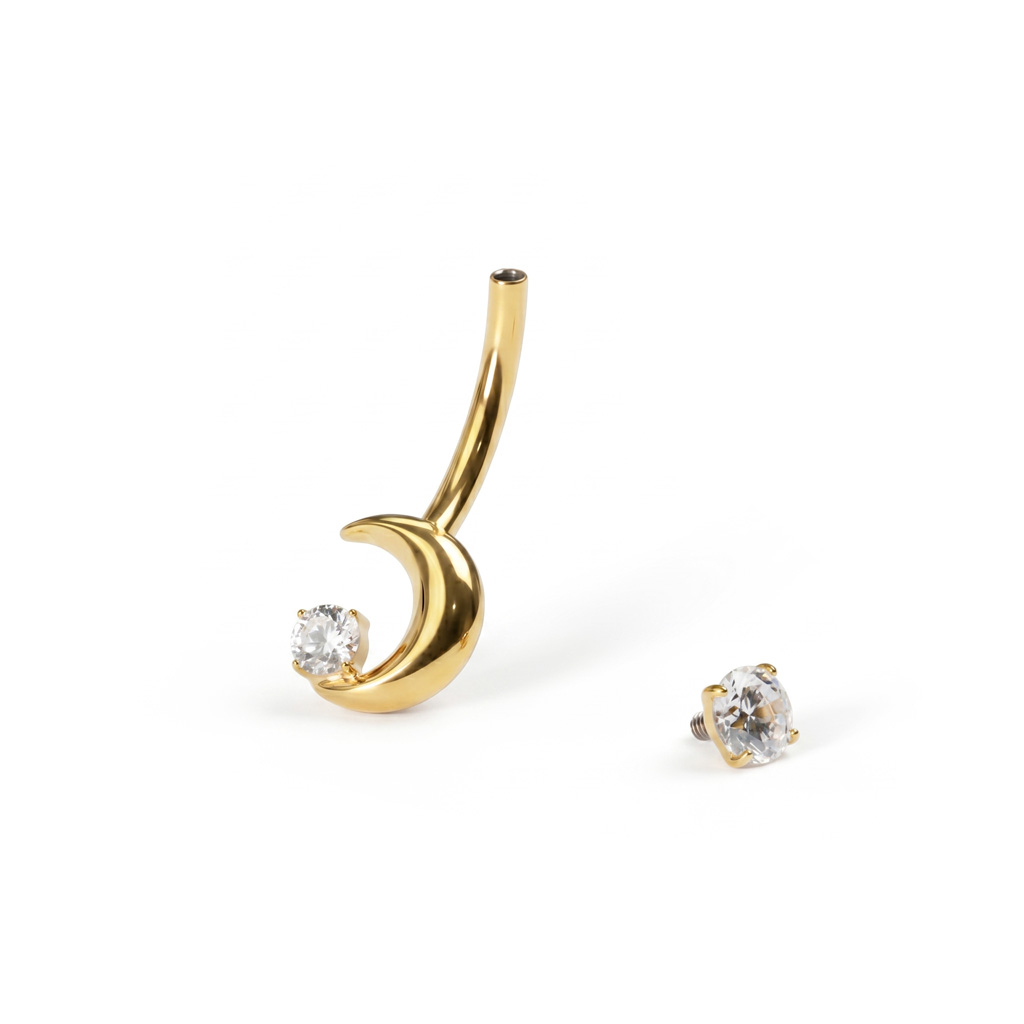 Piercing au nombril en titane à motif étoile et lune