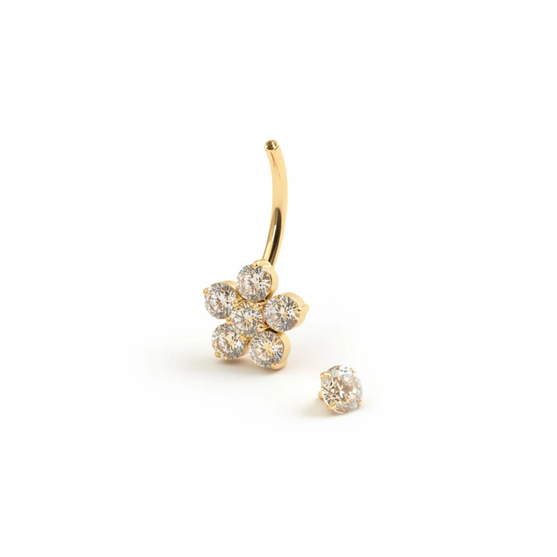 Piercing pour le nombril en titane et motif fleur