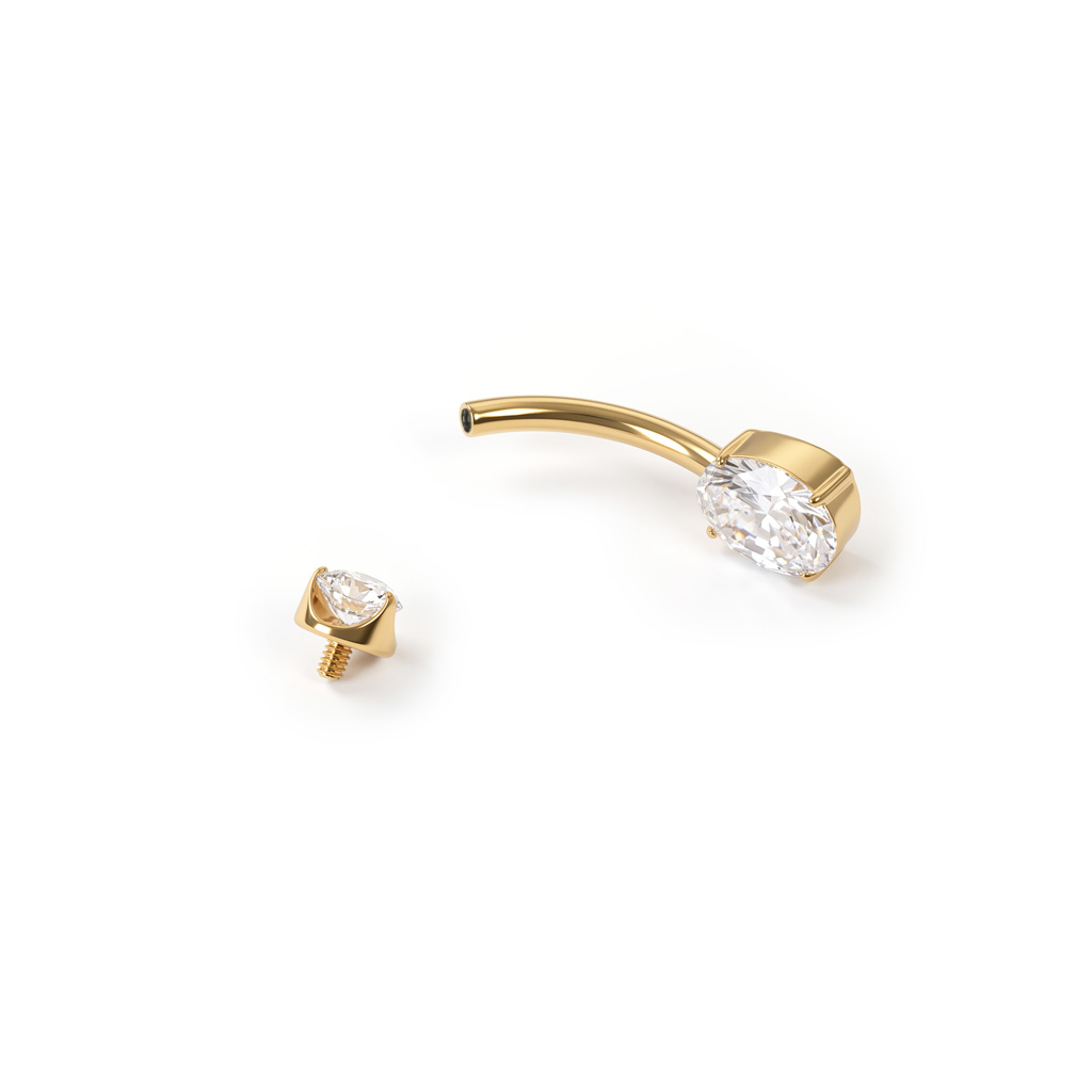 Barbell en titane pour le nombril plaqué or 24K