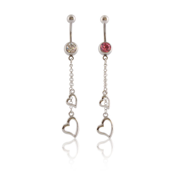Piercing pour le nombril avec cœur et chaine en pendentif