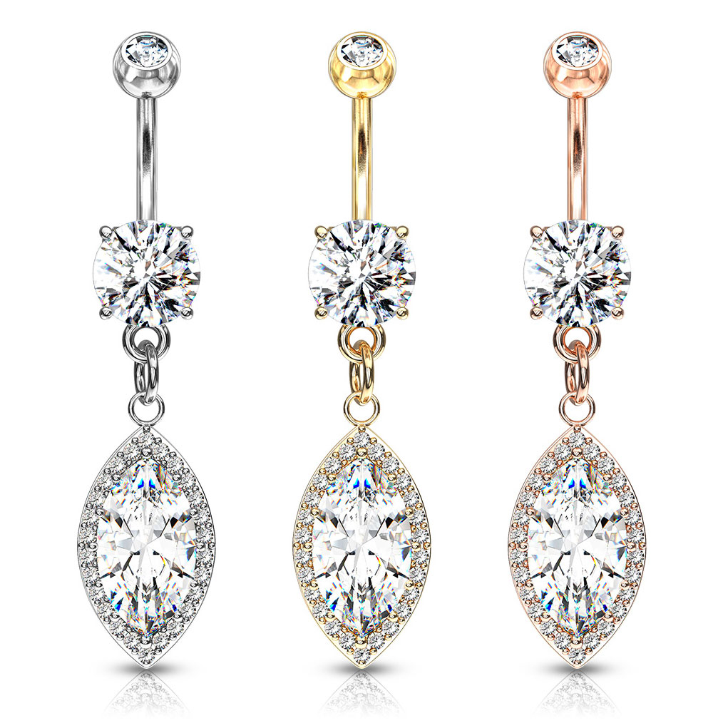 Piercing pour le nombril avec pierre en forme de marquise en pendentif