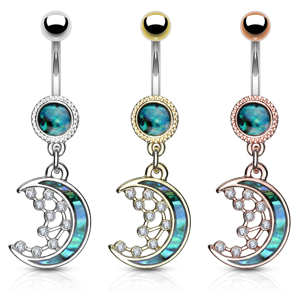 Piercing pour le nombril avec un croissant de lune en pendentif