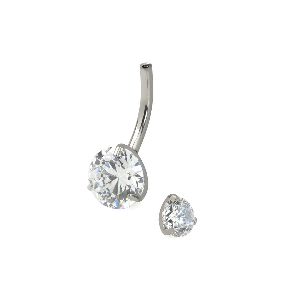 Piercing pour le nombril en titane avec filetage interne et grosses pierres