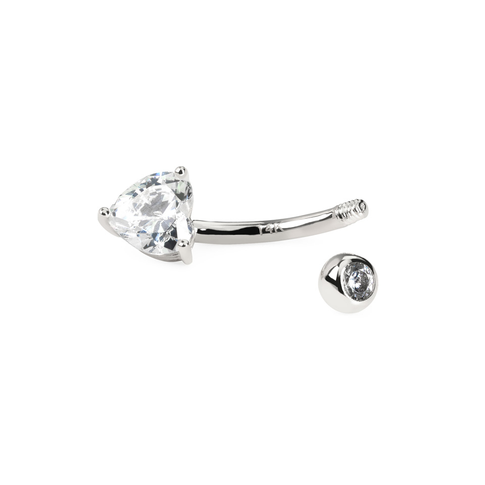 Piercing pour le nombril en or 14 carats avec cœur en pierre