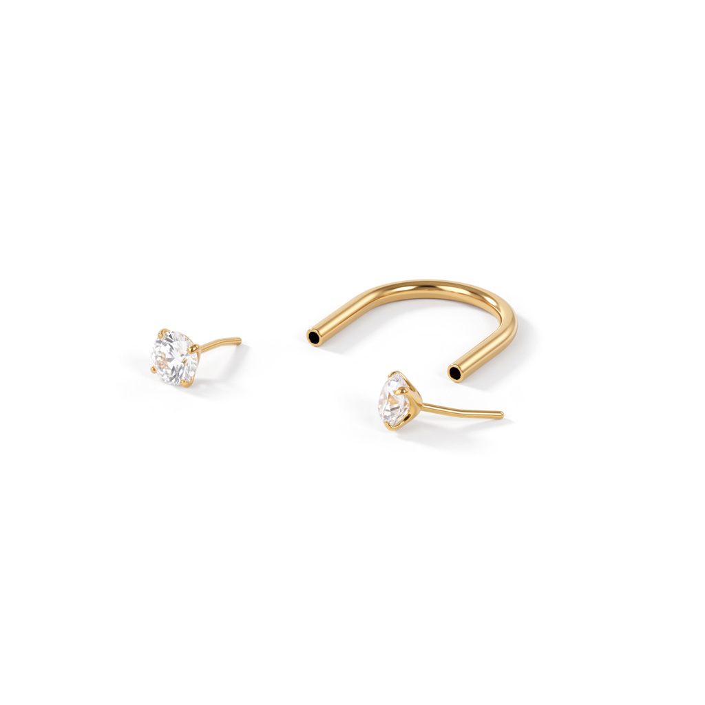 Boucle d'oreille push-in en titane en forme de U et pierres